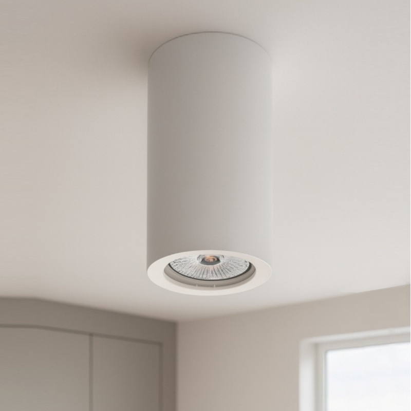 Portafaretto cilindrico in gesso da soffitto 110mm verniciabile lampada a cilindro con attacco GU10