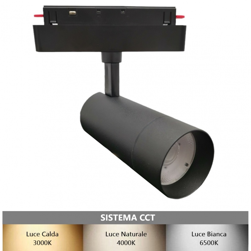 Faretto proiettore led 20W nero magnetico orientabile per binario 48V direzionabile luce calda naturale bianca