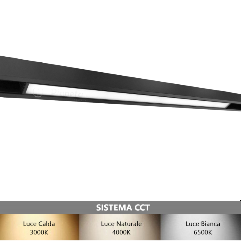 Faretto proiettore a barra lineare led 24W nero magnetico copertura opaca per binario monofase 48V luce calda naturale bianca