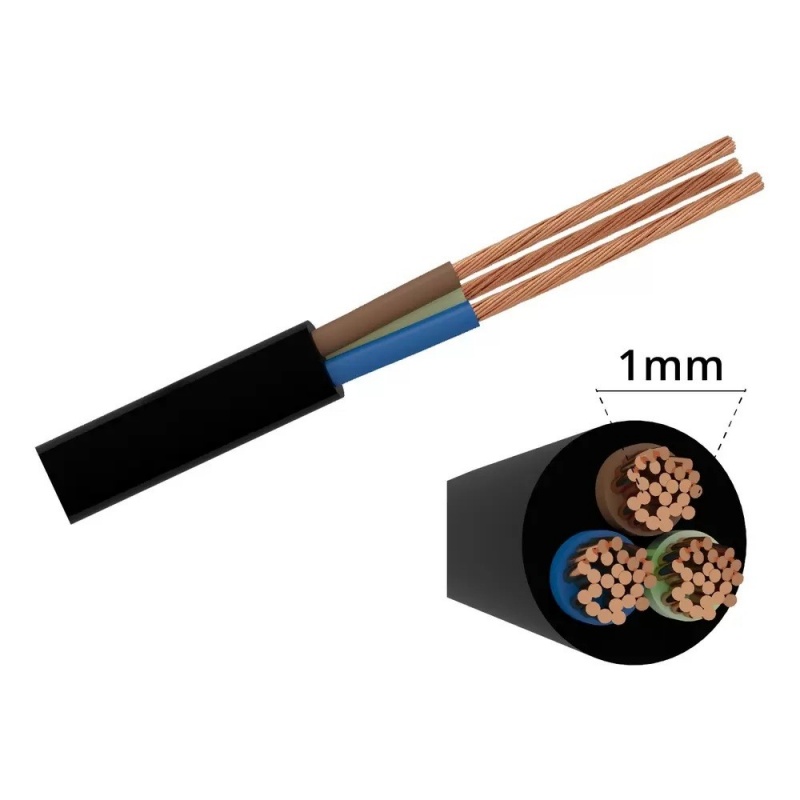 Cavo Elettrico nero H05VV-F 3x1.00 Flessibile PVC 300/500V Cavo bipolare per Elettrodomestici, Prolunghe e Uso Domestico