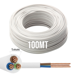100mt Cavo Elettrico bianco H05VV-F 3x1.0 Flessibile PVC 300/500V Cavo bipolare per Elettrodomestici, Prolunghe e Uso Domestico