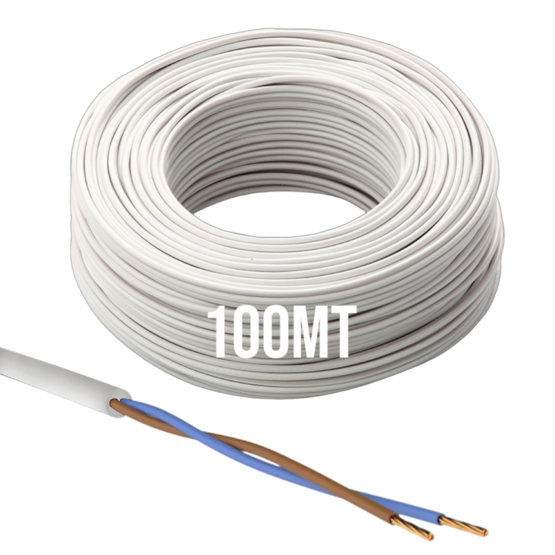 Cavo Elettrico bianco H05VV-F 2x1.50 Flessibile PVC 300/500V Cavo bipolare per Elettrodomestici, Prolunghe e Uso Domestico