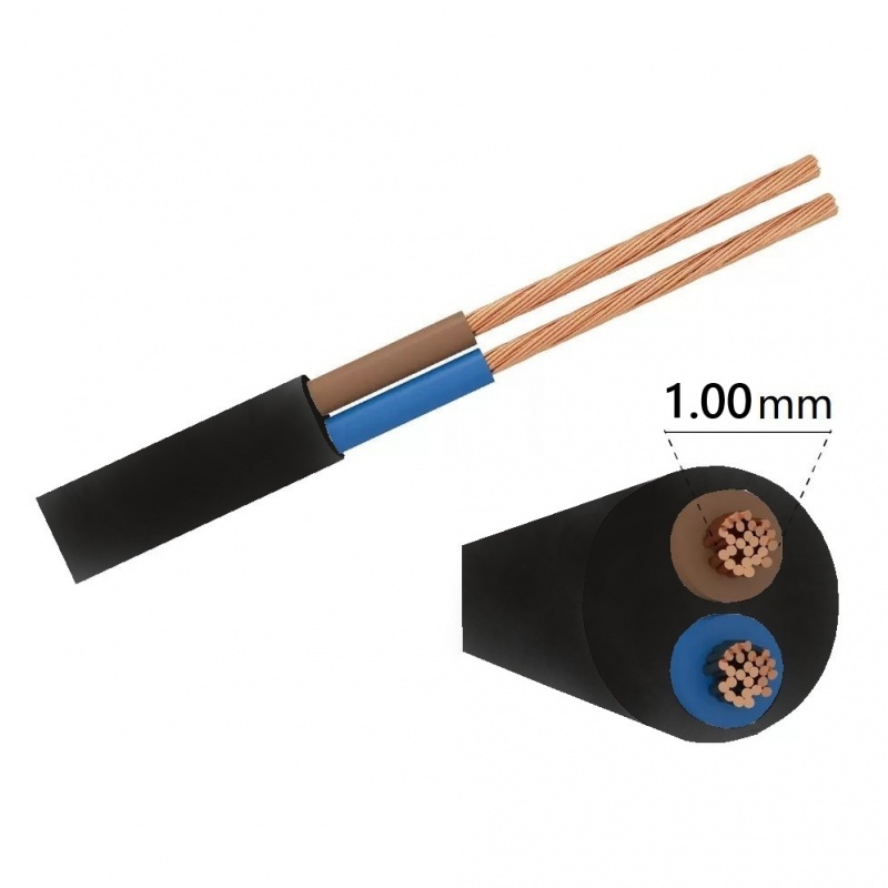 Cavo Elettrico nero H05VV-F 2x1.00 Flessibile PVC 300/500V Cavo bipolare per Elettrodomestici, Prolunghe e Uso Domestico