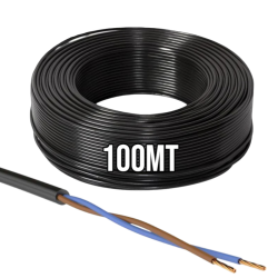Cavo Elettrico nero H05VV-F 2x1.00 Flessibile PVC 300/500V Cavo bipolare per Elettrodomestici, Prolunghe e Uso Domestico