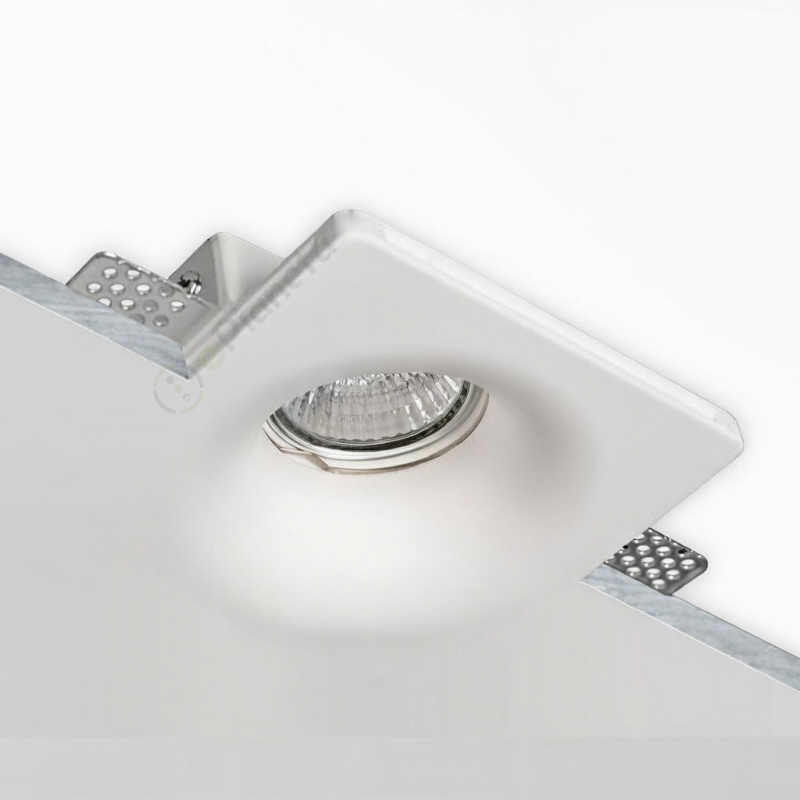 Portafaretto quadrato in gesso con foro conico da incasso a scomparsa controsoffitto per faretti led GU10