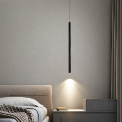 Lampada a sospensione LED cilindro sottile 50 cm nero lampadario moderno per cucina comodino bagno camera da letto