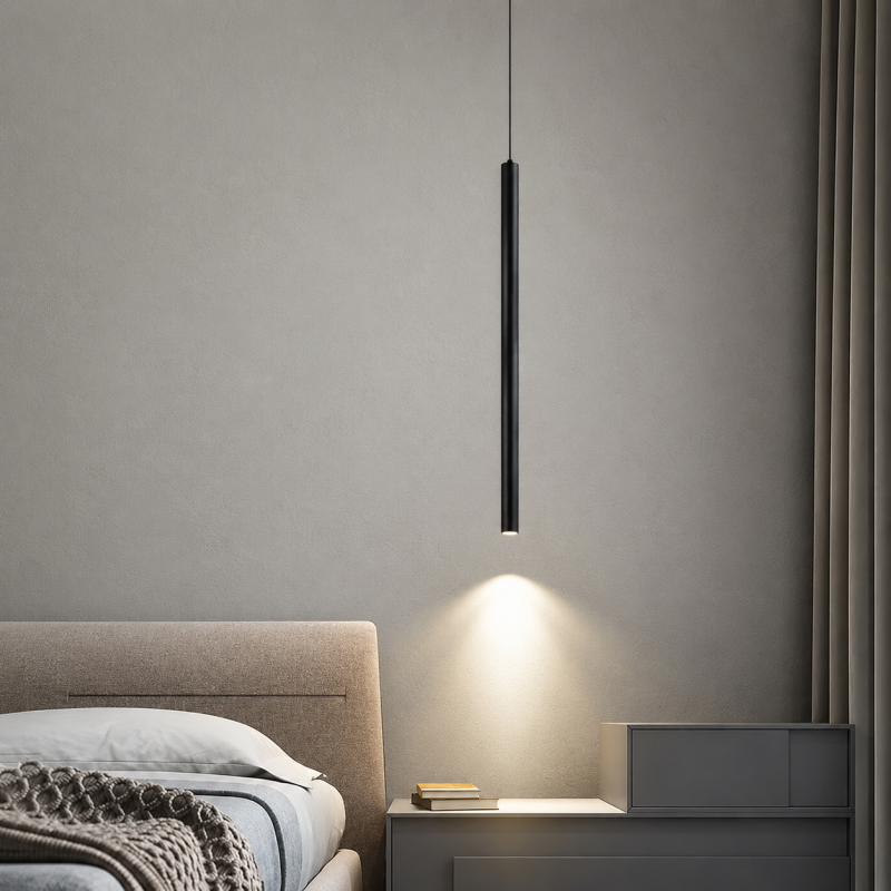 Lampada a sospensione LED cilindro sottile 50 cm nero lampadario moderno per cucina comodino bagno camera da letto