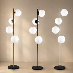 Lampada da terra con 4 sfere oro argento nero in vetro bianco piantana design moderno per salotto camera