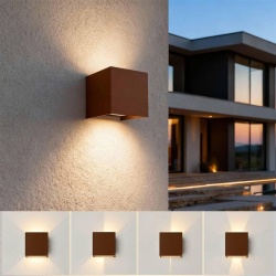 Applique da parete led per esterno a cubo marrone 12W fascio luce regolabile lampada per balcone giardino ingresso