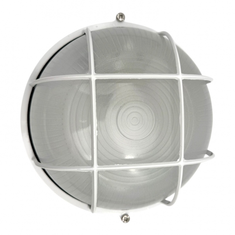 Plafoniera da esterno rotondo bianco E27 in vetro con griglia rete protettiva lampada tartaruga industriale