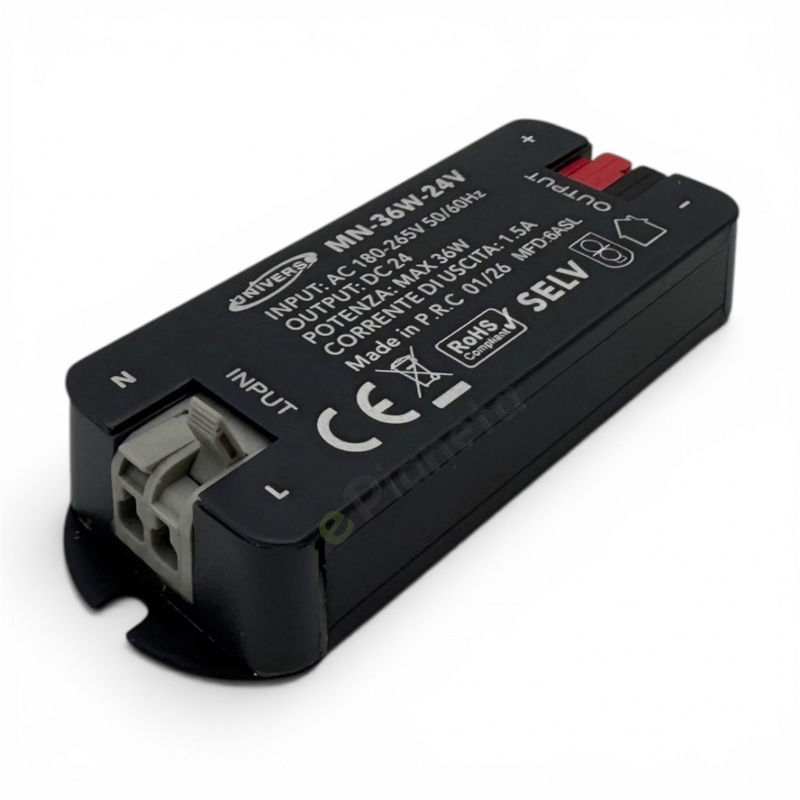Trasformatore 24V per scatola 503 36W 60W alimentatore mini slim salvaspazio driver per strip LED con morsetti