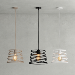 Lampadario a sospensione moderno in metallo attaco E27 design spirale lampada a gabbia nero bianco tortora sabbia