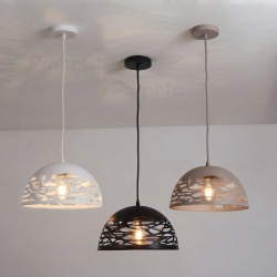 Lampadario a sospesione a campana cupola attacco E27 in metallo design moderno indutry nero bianco tortora sabbia