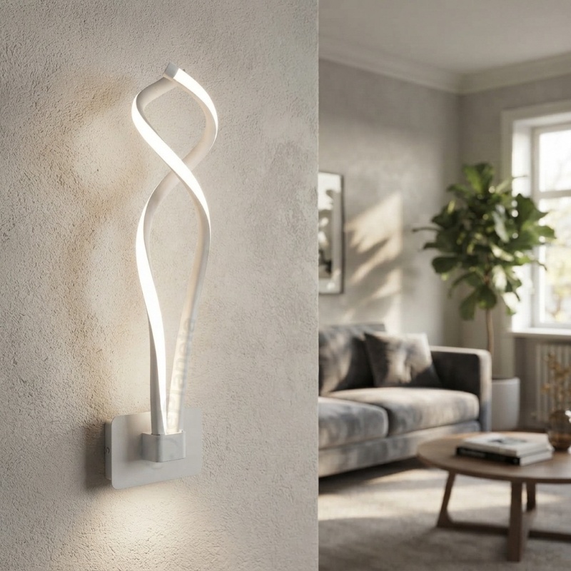 Applique parete spirale LED 18W moderna bianco lampada muro camera luce naturale