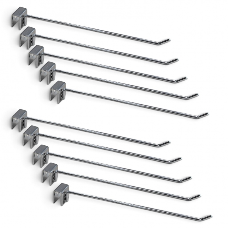 X10 Ganci per barra rettangolare a cremagliera 20 25 30 35 cm argento per arredo negozio in metallo incastro a cavaliere 