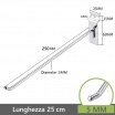 Set 10 ganci per pannello dogato da 25 cm in metallo argento lucido supporto a parete per arredo allestimento negozio