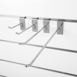Set 10 ganci per pannello dogato da 25 cm in metallo argento lucido supporto a parete per arredo allestimento negozio