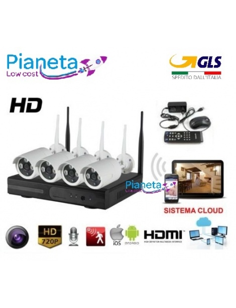 kit videosorveglianza wireless full hd 4 telecamere wifi remoto ip 5G nvr lan