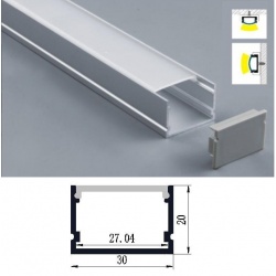 Profilo Alluminio largo 30 mm 2mt Strisce Strip LED Barra Rigida Copertura Opaco