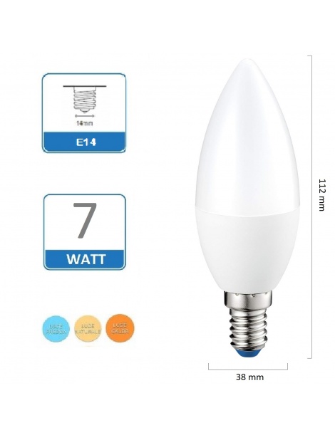 Lampadina Led Oliva 7W E14 opaca lampada per lampadario luce Fredda Naturale Calda