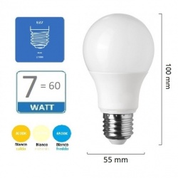 Lampadina led E27 7W A55 globo sfera opaco luce fredda bianca naturale calda