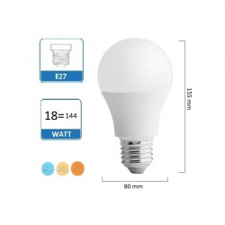 Lampadina Led globo E27 18w A80 bulbo luce naturale calda