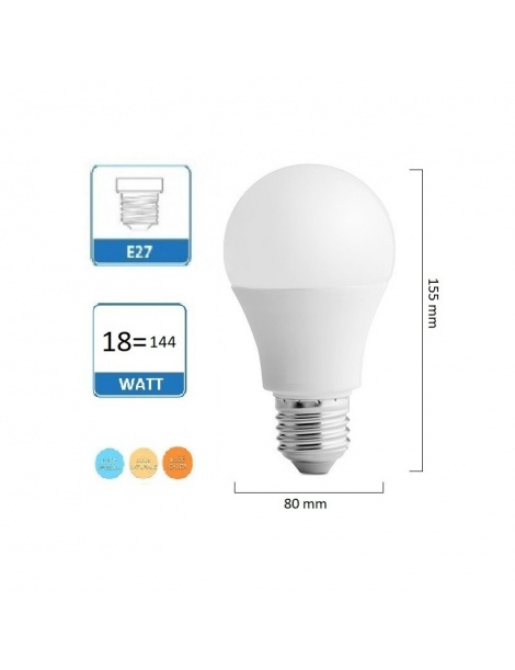 Lampadina Led globo E27 18w A80 bulbo luce naturale calda