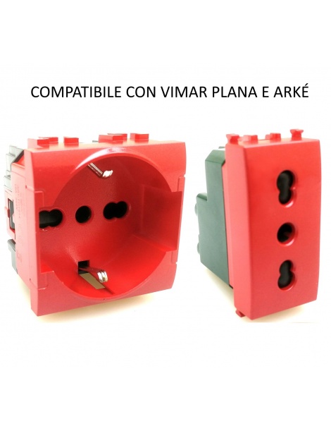 Presa bivalente shuko rossa per UPS frutti compatibili Btcino Living light