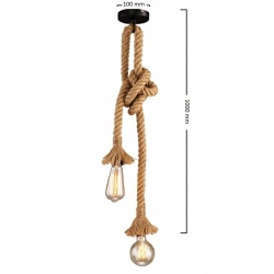 Porta lampadina E27x2 pendente corda canapa design vintage antico rustico