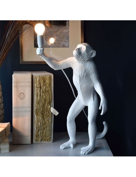 Lampada scrivania scimmia in piedi attacco E27 lume da terra abajour bianco moderno