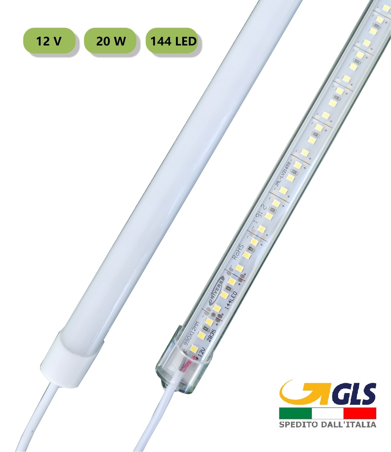 Striscia 144 LED rigida barra profilo alluminio 1 mt 12V bianco
