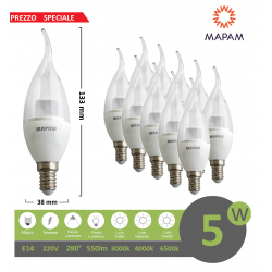 X10 Lampadina led 5w E14 candela trasparente attacco piccolo luce bianco Mapam