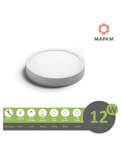 Plafoniera led 12w tondo faretto da soffitto pannello a parete luce naturale 4000k