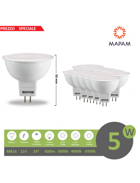 X10 Faretto led 5W attacco MR16 lampadina bianco 12V da incasso copertura opaco luce fredda 