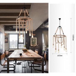 Lampadario sospeso con corda di canapa E27 cerchio portalampada pendente attacco grande design vintage rustico