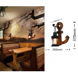 Applique da parete luce led E27 lanterna ancora nero in metallo legno design vintage lampada muro rustico