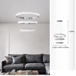 Lampadario a sospensione led 52w con cerchi argento design moderno per camera cucina salotto