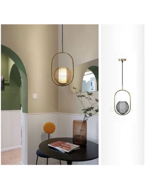 Lampadario sospeso ovale luce led E27 con sfera in rete metallica lampada oro design moderno minimal  per camera soggiorno