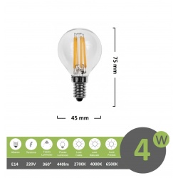 Lampadina led filamento G45 4w bulbo attacco E14 trasparente luce calda fredda bianca naturale