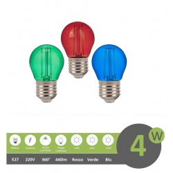 Lampadine filamento luce led 4w G45 attacco grande E27 palla sfera colorate rosso verde blu decorative per feste