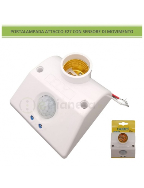 Portalampada attacco grande E27 con sensore di movimento rivelatore presenza timer bianco accensione automatica