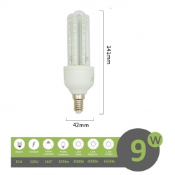 Lampadina led E14 9w 3U luce tubolare tubo attacco piccolo lineare bianca fredda naturale calda