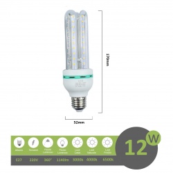 Lampadina led E27 12w 3U luce tubolare tubo attacco grande lineare bianca fredda naturale calda
