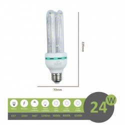 Lampadina led E27 24w 4U tubo attacco grande luce tubolare lineare bianca fredda naturale calda