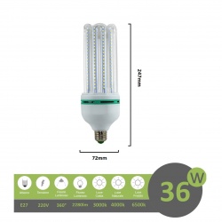 Lampadina led E27 36w 4U luce tubolare tubo attacco grande lineare bianca fredda naturale calda