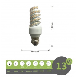 Lampadina led E27 13w tortiglione vortice luce spirale attacco grande bianca fredda naturale calda