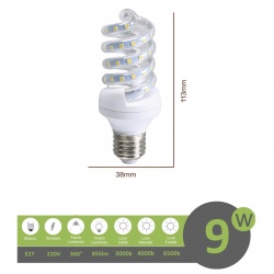 Lampadina led E27 9w tortiglione vortice luce spirale attacco grande bianca fredda naturale calda