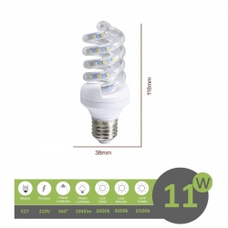 Lampadina led E27 11w tortiglione vortice luce spirale attacco grande bianca fredda naturale calda