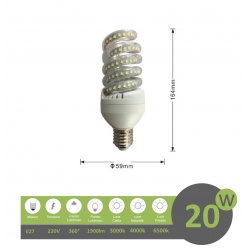 Lampadina led E27 20w tortiglione vortice luce spirale attacco grande bianca fredda naturale calda