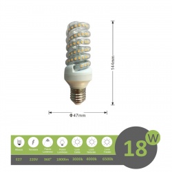 Lampadina led E27 18w tortiglione vortice luce spirale attacco grande bianca fredda naturale calda